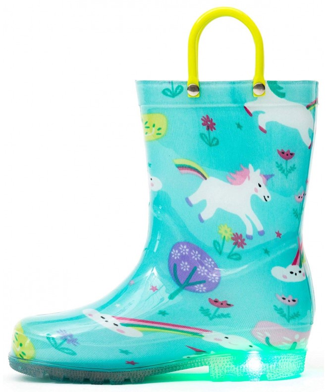 Boots Toddler Boys Girls Printed Light Up Rain Boots - Green Unicorn - CT18M03MH2Y $47.15