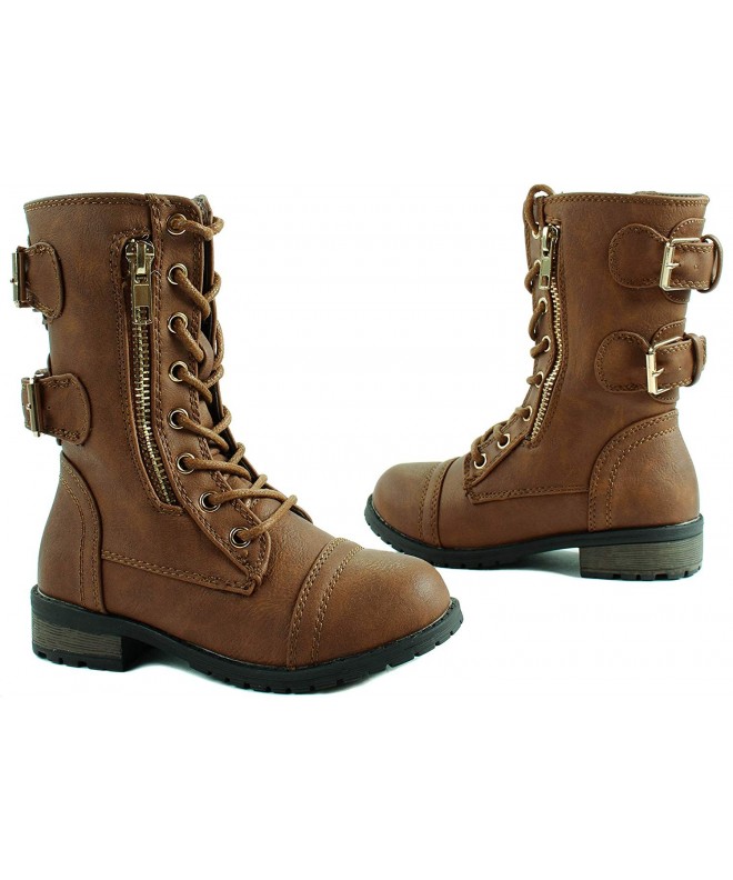 Boots Little Girls Mango-71K Military Lace up Ankle Boots with Decorative Zipper - Tan - CT11ZZUT56R $44.38