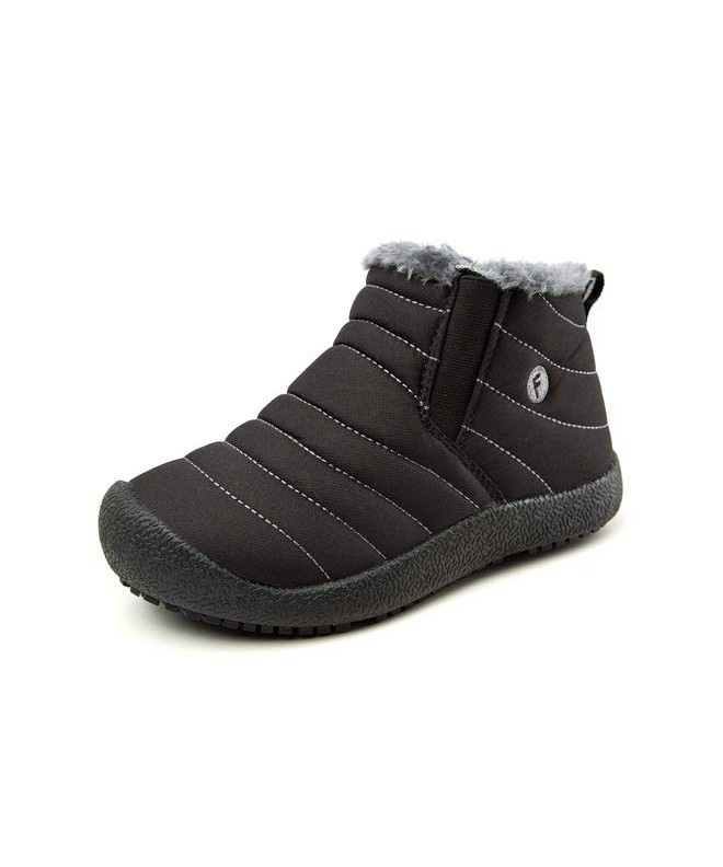 Boots Kids Snow Boots Winter Fur Lined Warm Outdoor Lightweight Ankle Boots Girls Boys Shoes - Black - CE18HC33CQD $33.79