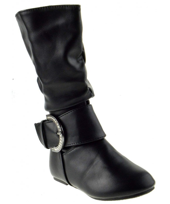 Boots Bella 6 Little Girls Slouch Mid Calf Boots - Black Toddler Pu - CX186Y5LX30 $44.97