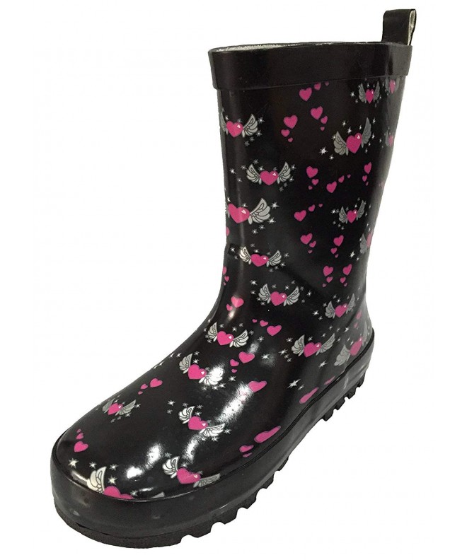 Boots Youth Girls Black Rain Boot Snow Boot with Pink Heart and Angel Wings Design - CY12BUU2D7N $20.89