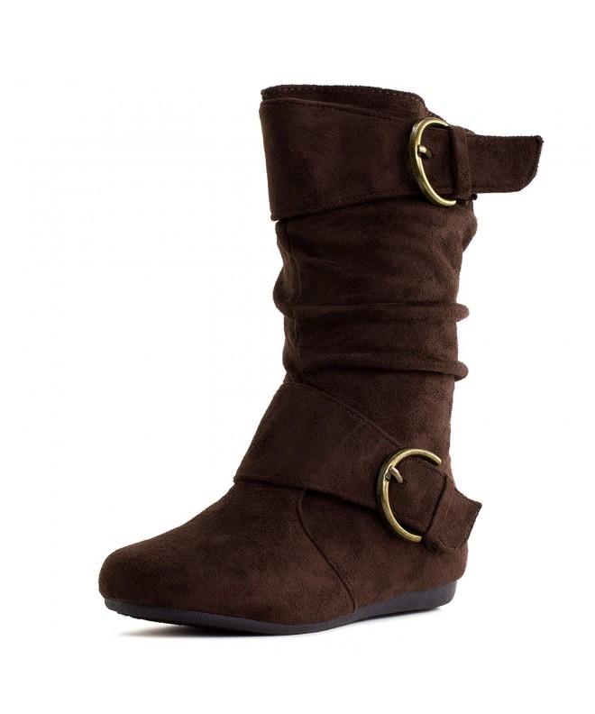 Boots Girls Faux Suede Two Buckle Mid Calf Boots (Toddler/Little Kid/Big Kid) - Brown - C612MYX1N4P $54.70