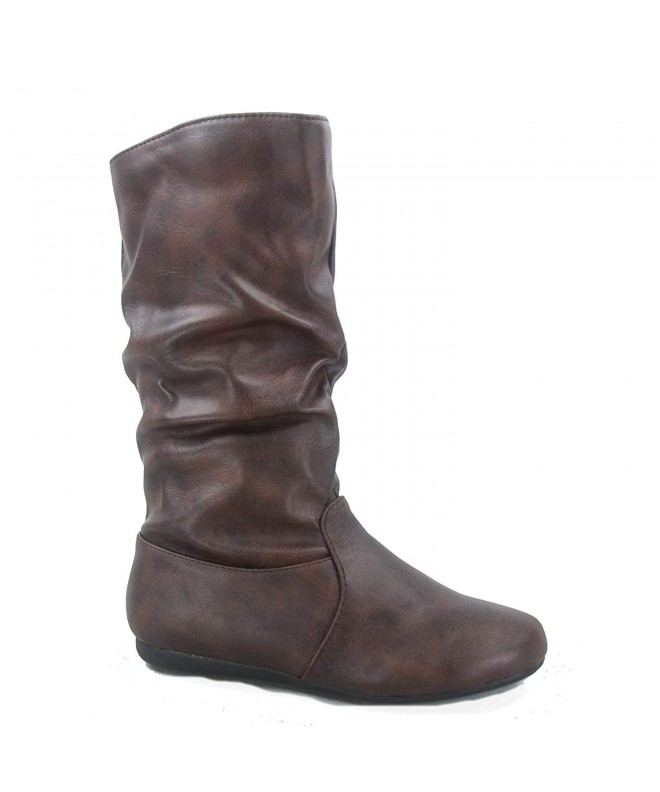 Boots Selena-24k Girl's Kid's Cute Causal Zipper Mid Calf Faux Leather Slouchy Flat Boot Shoes - Brown - CU180II8373 $37.62