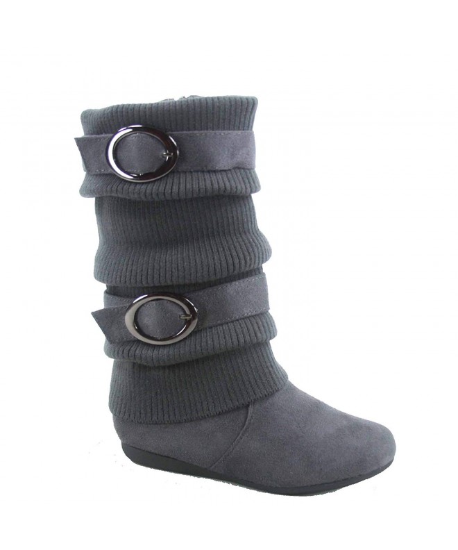 Boots Bank-21k Girl's Kid's Cute Sweater Top Low Flat Heel Zipper Boots Shoes - Grey - CF18693KRSQ $42.75