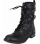 Boots Girls' Studded Strappy Crisscross Lace-Up Combat Boot (Toddler/Little Kid/Big Kid) - Black Pu - CH18IIM2OEW $42.32