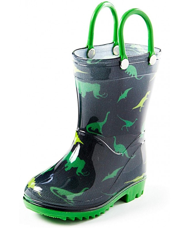 Boots Toddler and Kids Rain Boots with Easy On Handles - Boys and Girls Colors and Designs - Boys Dinosaurs - CK18592L5QD $44.13