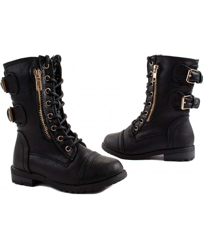 Boots Little Girls Mango-71K Military Lace up Ankle Boots with Decorative Zipper - Black - CS11ZZUT7Y7 $43.37