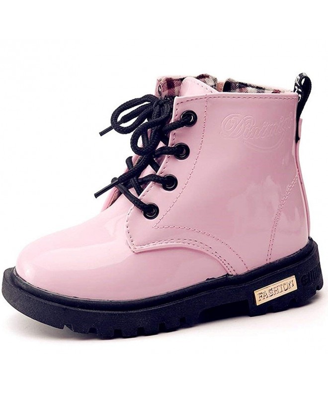 Boots Boy's Girl's Waterproof Side Zipper Lace-Up Ankle Boots (Toddler/Little Kid/Big Kid) - Pink - C918H6S8X9K $41.33