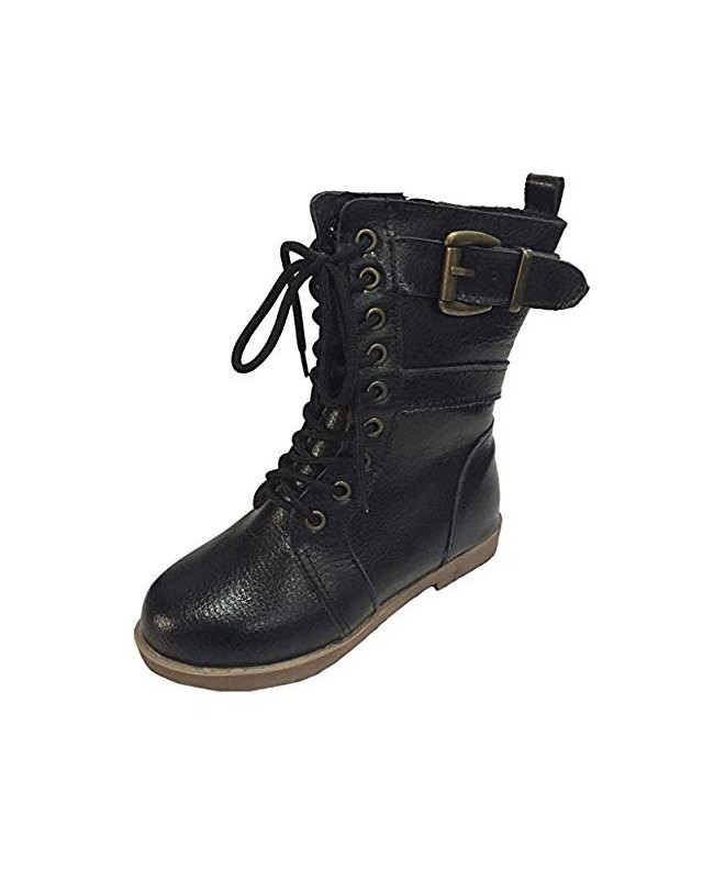 Boots Toddler Girls Combat Lace Up Boots w/Zipper - Brown and Black - Black - C618IN8C4SH $21.80
