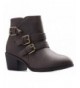 Boots Girl's Western Buckle Stacked Low Kitten Heel Ankle Bootie Cut Out Style - Brown Pu - CQ1864UK3WH $39.28
