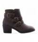 Boots Girl's Western Buckle Stacked Low Kitten Heel Ankle Bootie Cut Out Style - Brown Pu - CQ1864UK3WH $39.28