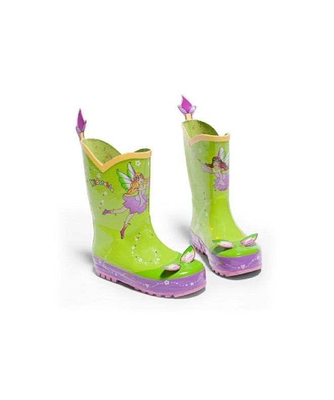 Boots Green Fairy Natural Rubber Rain Boots w/Fun Flower Pull On Heel Tab - Green - CU1121X96BZ $42.52
