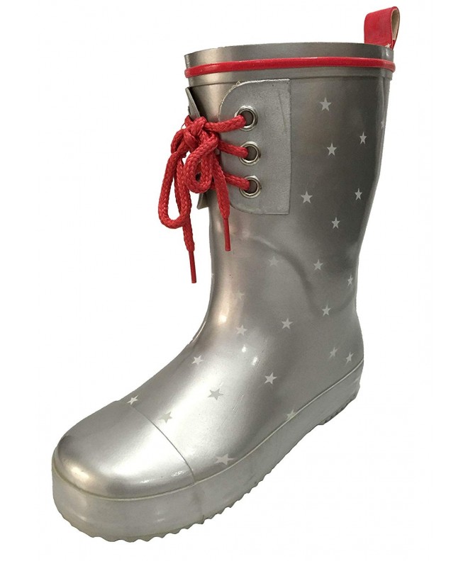 Boots Toddler and Youth Girls Silver and Red Rain Boot Snow Boot with Stars Design and Lace in Front - CB12BJJHV59 $27.57