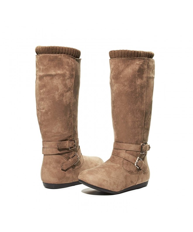 Boots Girls Microsuede Winter Boots with Buckle Knit Cuff Trims Casual Shoes - Taupe/Gold - CF184AN9820 $53.86