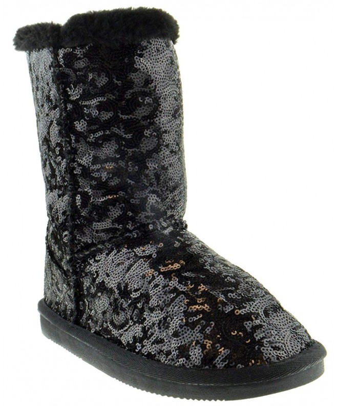 Boots Bling Kids Sequin Faux Fur Shearling Boots - Black - CD188RLZGS2 $46.02