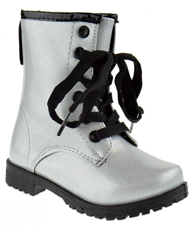Boots BCT 14K Little Girls Glitter Military Lace Up Combat Boots - Silver - CT18L5WA9AL $38.94