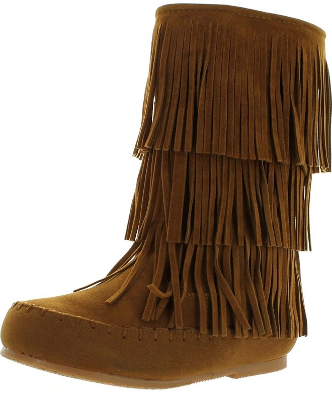 Boots Girls Apache-6 Fringe Moccasin Boots - New Tan - C4121X2Y17D $57.12