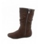 Boots Dat-1k Girl's Youth Kids Fashion Round Toe Flat Heel Slouch Zipper Boots Shoes - Brown - CF188KGT0ZU $41.14