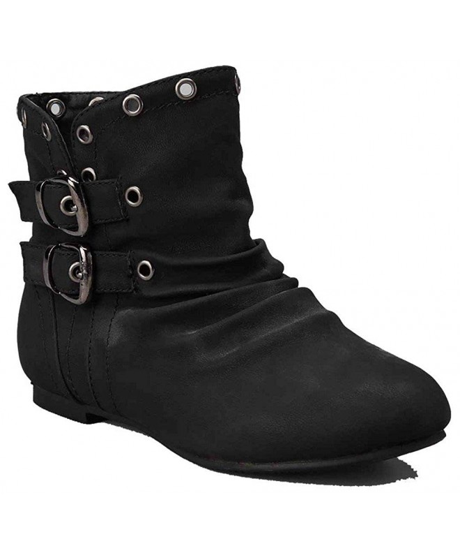 Boots Girls Cute Double Buckle Low Slouch Grommet Stud Ankle Bootie (Toddler) - Black - CN120AZOVQT $26.00