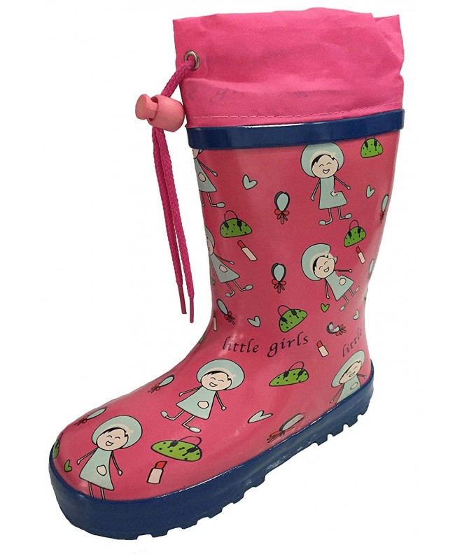 Boots Toddler and Youth Girls Pink Cute Little Girls Design Rain Boot w/Tie and Lining - CI12BZEGVQN $29.30