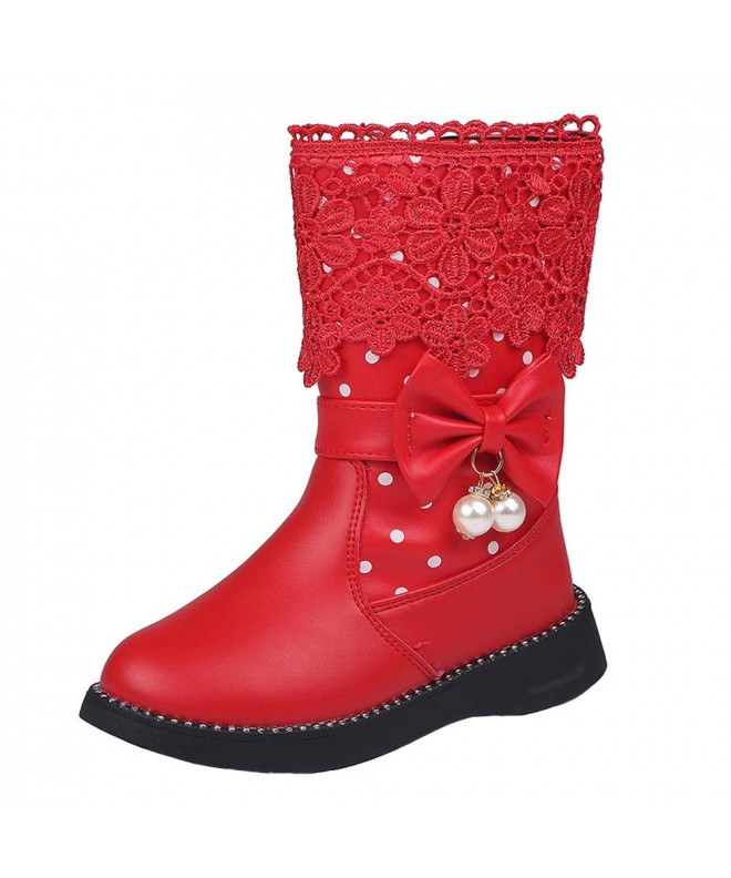 Boots Girls' Cute Side Zipper High-Top Plush Snow Boots Princess Shoes (Toddler/Little Kid/Big Kid) - Red - CF18HAK5UNS $45.52