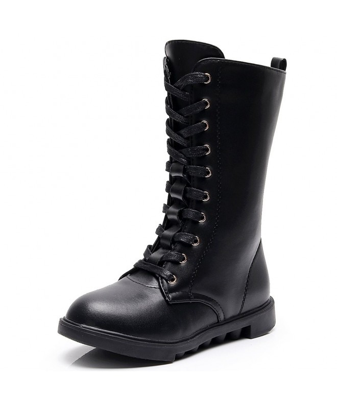 Boots Girl's Mid-Calf Lace Up Low Heel Equestrian Riding Boots - Black - CK185UG8Q7C $58.34