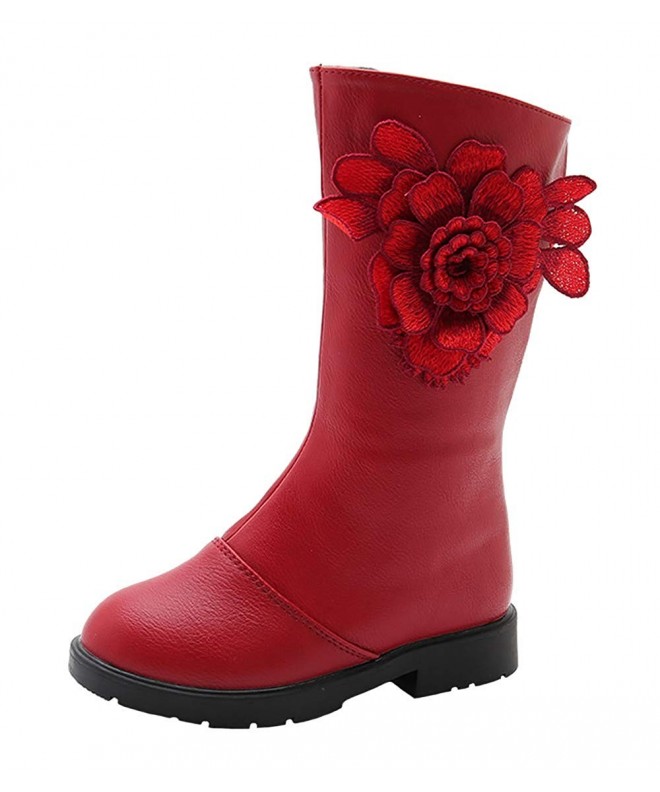 Boots Girls' Fashion Zipper Plush High-Top Snow Boots Princess Shoes (Toddler/Little Kid/Big Kid) - Red - CT18IMAIAEN $29.25