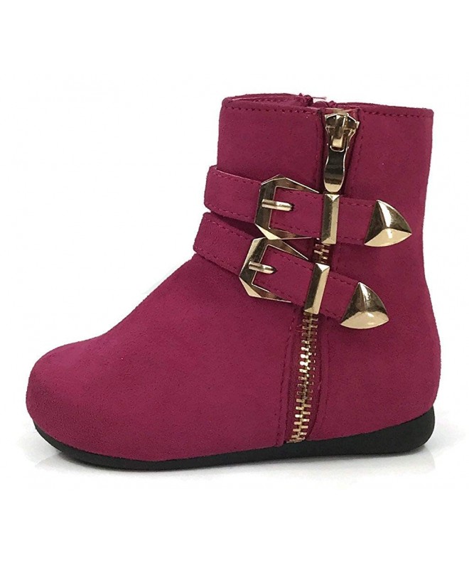 Boots Girl's Double Strap High Top Fashion Ankle Bootie Buckle Detail Zipper Closure - Fuchsia - CM18775D4D9 $20.09