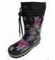 Boots Toddler and Youth Girls Black Floral Rain Boot Snow Boot with Tie and Lining - Flower Design - C212BZIM9XX $29.99