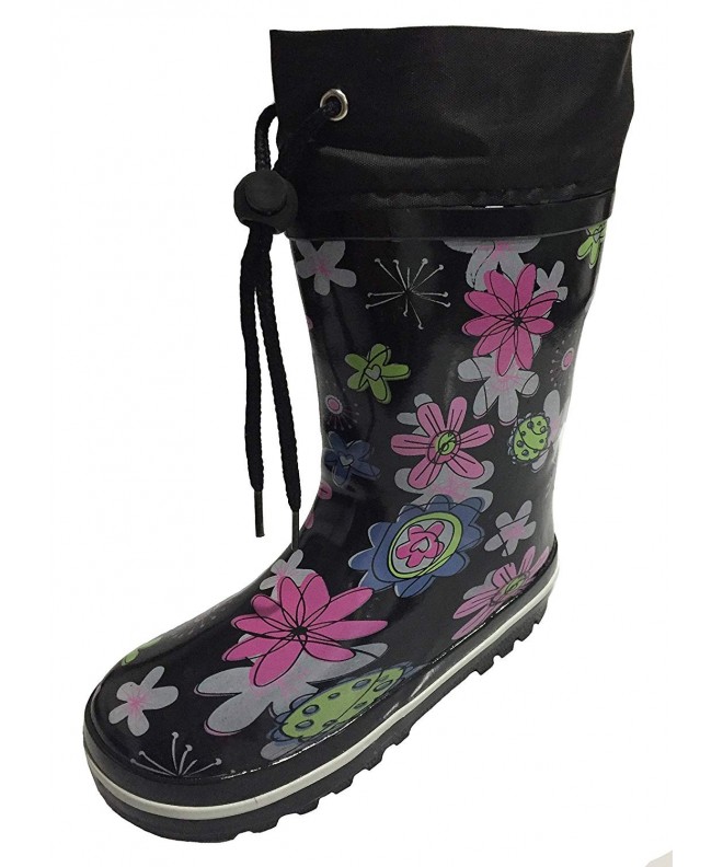 Boots Toddler and Youth Girls Black Floral Rain Boot Snow Boot with Tie and Lining - Flower Design - C212BZIM9XX $29.99