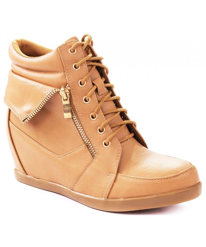 Boots Girls Peter30k Kids Fashion Leatherette Lace-Up High Top Wedge Sneaker Bootie-Tan-1 - CH11T55TFLN $44.65