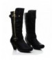 Boots Link Elvina22k Pauline-39 Childrens Girl Low Heel Quilted Knee High Riding Boots-Black Pu-1 - C311Q3YQE1X $58.70