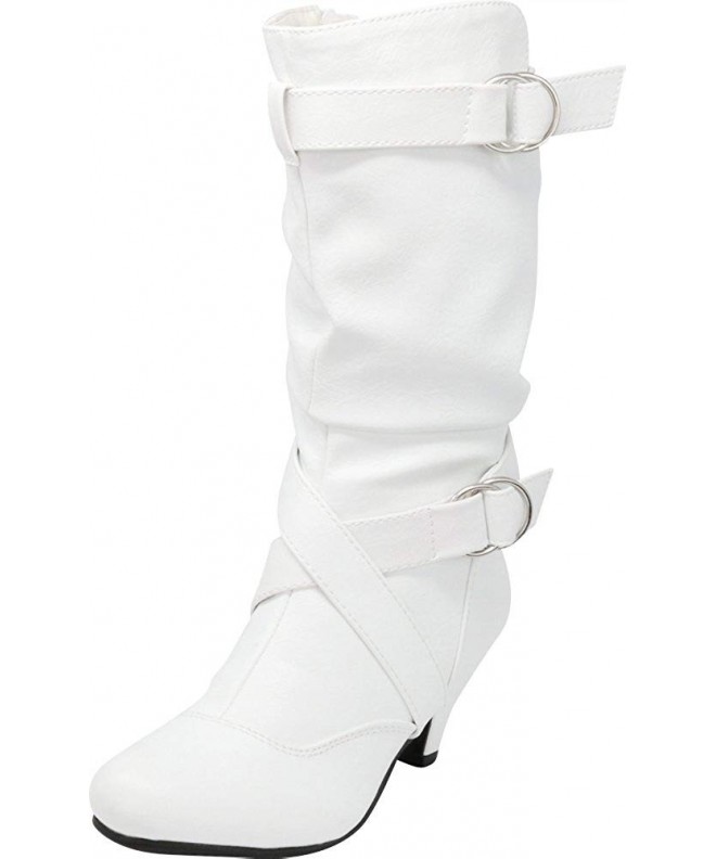 Boots Girls' Closed Toe Slouch Crisscross Strappy Low Heel Mid-Calf Boot (Toddler/Little Kid/Big Kid) - White Pu - CN18G4D2C9...