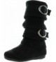 Boots Lucky Top Girls Bank-21K Slouch Double Buckle Suede Boots With Zipper - Black - CU11QN3ZFS7 $53.54