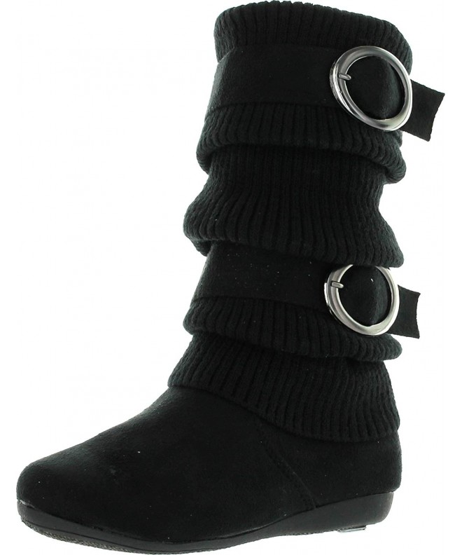 Boots Lucky Top Girls Bank-21K Slouch Double Buckle Suede Boots With Zipper - Black - CU11QN3ZFS7 $53.54