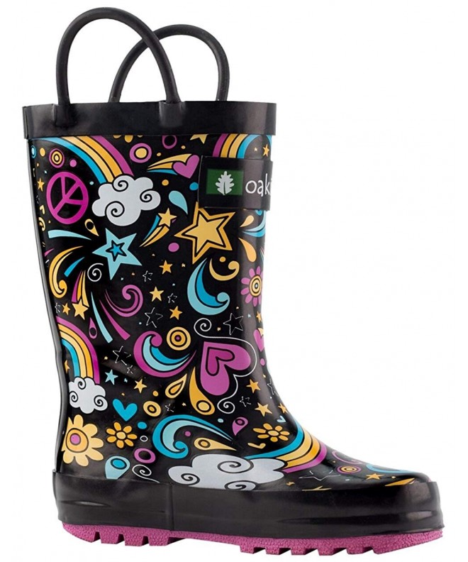 Boots Kids Rain Boots with Easy-on Handles - Peace - Love & Rainbows - 5T US Toddler - CB184IEI56Y $38.91