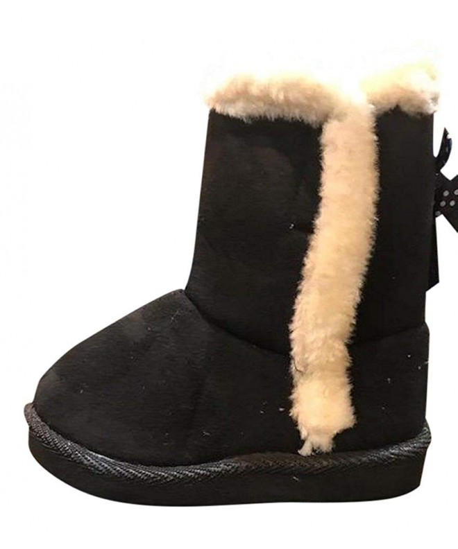 Boots Toddler Zippered Fur Boots - Black with Polka Dot Bow - C31873DXU0H $40.84