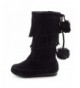 Boots Toddler Mid Calf 3 Layers Fringe Pom Pom Boots (Toddler) - Black - CL189NS986H $41.83