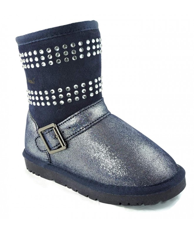 Boots Girls Winter Snow Boots - Genuine Leather/Warm Sheep Fur (Little Kid/Big Kid) - Metallic Blue - CQ17XXI08X4 $57.77