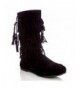 Boots Girl's Slip-On Three-Layer Fringe Boot with Beaded Tassels - Black - C0187S0YLXO $33.55