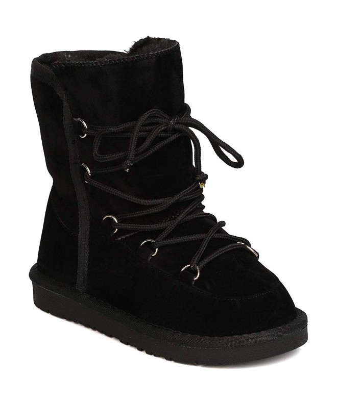 Boots Girls Faux Suede Fur Line Lace Up Tall Winter Boot FG59 - Black - CR12N2VMRJN $43.62