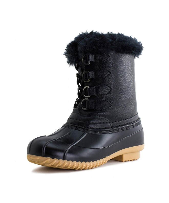 Boots Girls Lace Up Faux Leather Mid-Calf Water-Proof Boots (Toddler/Little Kid/Big Kid) - Black - CT18KWG6ICY $44.83