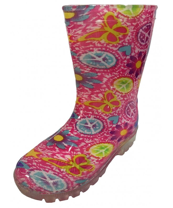Boots Toddler and Youth Girls Light-Up Butterfly - Peace Sign and Flower Design Pink Rain Boot Snow Boot - C712CZL5XDR $28.31