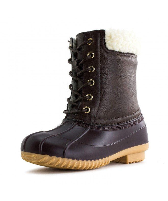 Boots Girls Lace Up Faux Leather Mid-Calf Water-Proof Boots (Toddler/Little Kid/Big Kid) - Brown - C118KWG55SL $42.71