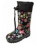 Boots Toddler Girls Black Rain Boots Snow Boots with Colorful Flower Design w/Tie and Lining - C412BHTP1T9 $30.62