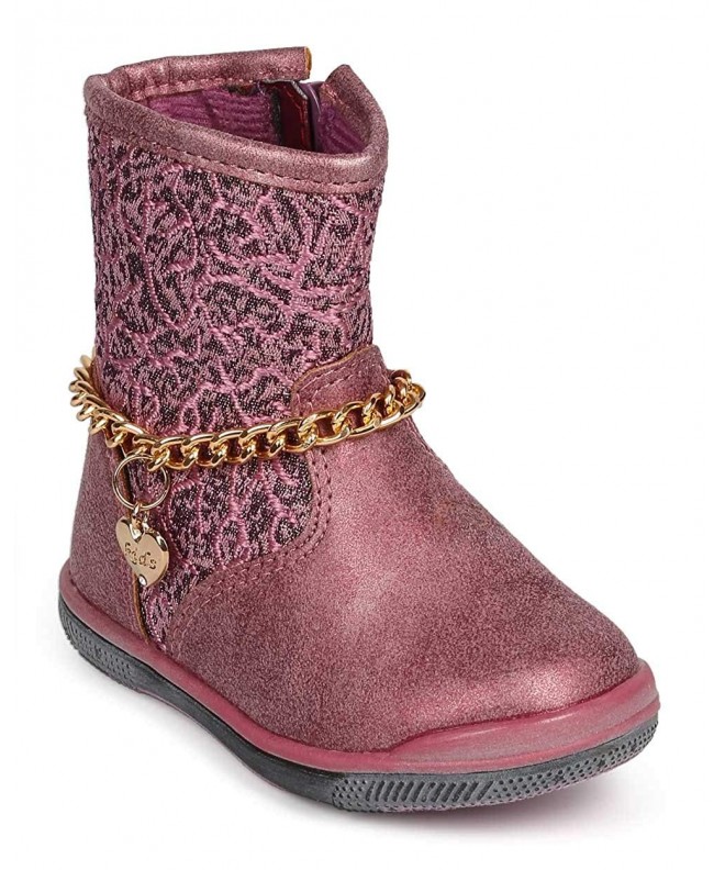 Boots Rose Jacquard Mix Media Round Toe Heart Charm Chain Motorcycle Boot (Toddler) DG64 - Pink - C5120FI9O05 $44.02