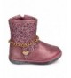 Boots Rose Jacquard Mix Media Round Toe Heart Charm Chain Motorcycle Boot (Toddler) DG64 - Pink - C5120FI9O05 $44.02