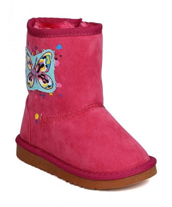 Boots Girls Faux Suede Butterfly Fur Lined Winter Boot FG58 - Fuchsia - CF12N2J53RI $45.66