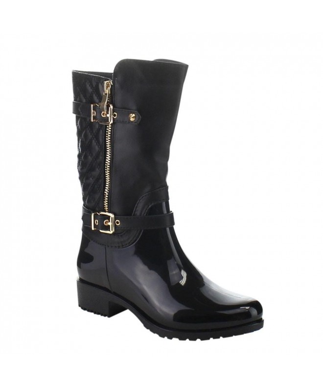 Boots Little Girls Rainy-6K Quilted Buckle Zipper Rain Boots - Black - CH186Z2TL85 $32.15