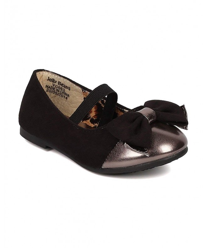 Boots Saroya Gold Cap Round Toe Ballet Flat Bow Elastic Mary Jane (Toddler) AC85 - Black Faux Suede - C61825CQERE $33.30